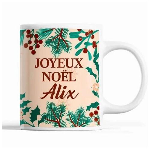 Tasse Noël Alix Beige | Mug Prénom Idée Cadeau Secret Santa