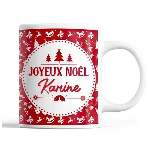 Mug - Karine - Rouge - Céramique - 325 Ml - Résistant Lave-Vaisselle Et Micro-Onde