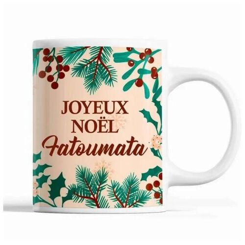 Tasse Noël Fatoumata Beige | Mug Prénom Idée Cadeau Secret Santa