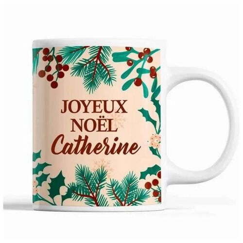 Tasse Noël Catherine Beige | Mug Prénom Idée Cadeau Secret Santa