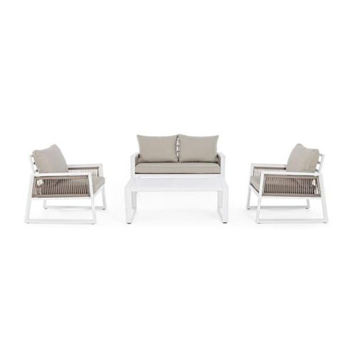 Salon De Jardin 4 Places En Corde Blanc