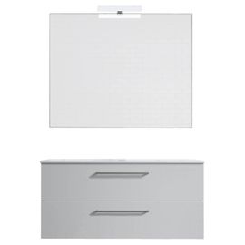Ensemble De Salle De Bain Meuble Suspendu 100cm Double Classic Blanc Brillant - Vasque - Miroir - Applique
