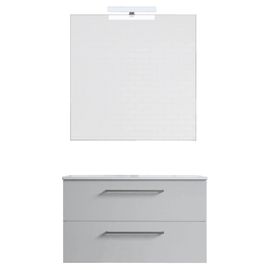 Ensemble De Salle De Bain Meuble Suspendu 80cm Double Classic Blanc Brillant - Vasque - Miroir - Applique