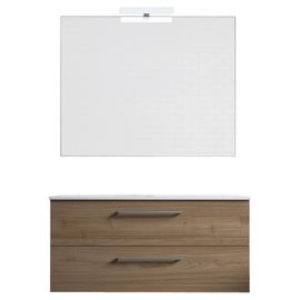 Ensemble De Salle De Bain Meuble Suspendu 100cm Double Classic Bois Clair - Vasque - Miroir - Applique