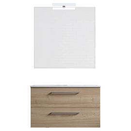 Ensemble De Salle De Bain Meuble Suspendu 80cm Double Classic Bois Clair - Vasque - Miroir - Applique