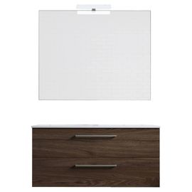 Ensemble De Salle De Bain Meuble Suspendu 100cm Double Classic Bois Foncé - Vasque - Miroir - Applique