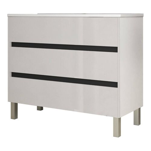 Meuble de salle de bain 100cm STAY THREE EDGE blanc brillant - Vasque en céramique