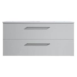 Meuble De Salle De Bain Suspendu 100cm Double Classic Blanc Brillant - Vasque En Céramique