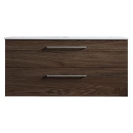 Meuble De Salle De Bain Suspendu 100cm Double Classic Bois Foncé - Vasque En Céramique