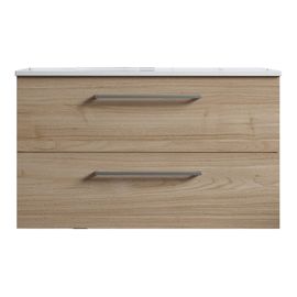 Meuble De Salle De Bain Suspendu 80cm Double Classic Bois Clair - Vasque En Céramique