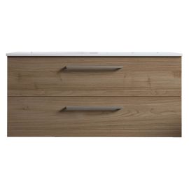 Meuble De Salle De Bain Suspendu 100cm Double Classic Bois Clair - Vasque En Céramique