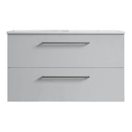 Meuble De Salle De Bain Suspendu 80cm Double Classic Blanc Brillant - Vasque En Céramique