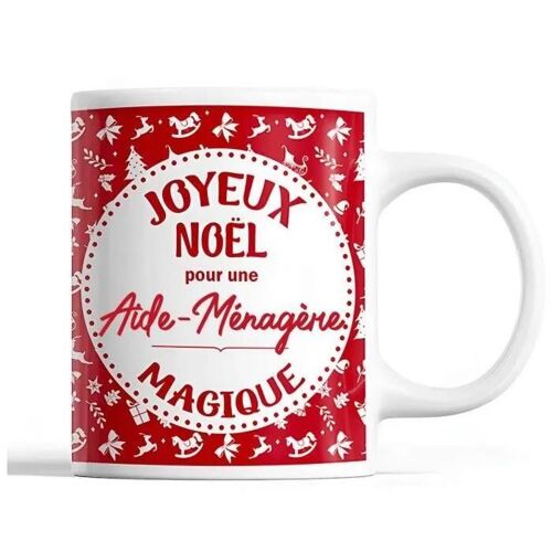 Tasse Noël Aide-Ménagère Femme Rouge | Mug Prénom Idée Cadeau Secret Santa