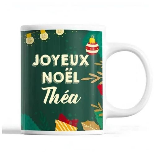 Tasse Noël Théa Vert | Mug Prénom Idée Cadeau Secret Santa
