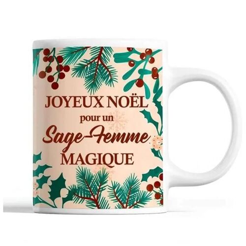Tasse Noël Sage-Femme Homme Beige | Mug Prénom Idée Cadeau Secret Santa