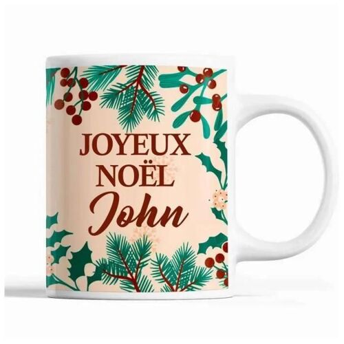 Mug - John - Noël - Céramique - Beige - 325 Ml - Résistant Lave-Vaisselle Et Micro-Onde