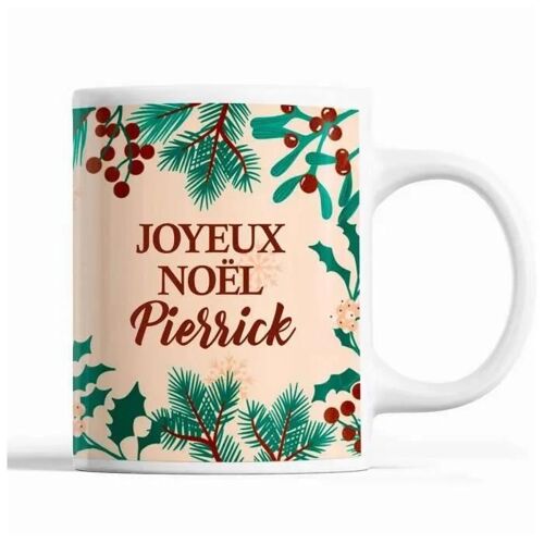 Tasse Noël Pierrick Beige | Mug Prénom Idée Cadeau Secret Santa