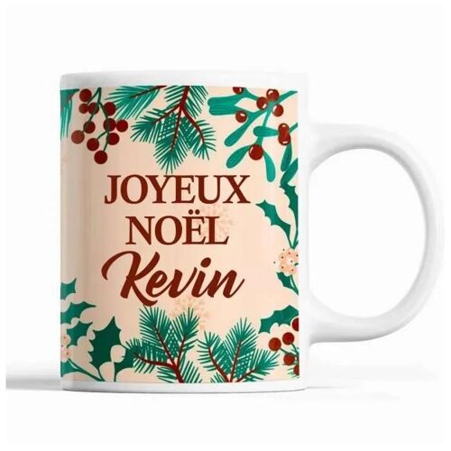 Tasse Noël Kevin Beige | Mug Prénom Idée Cadeau Secret Santa