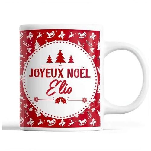 Tasse Noël Elio Rouge | Mug Prénom Idée Cadeau Secret Santa