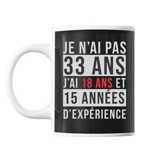 Mug - 33 Ans Expérience - Noir - Céramique - 325 Ml - Résistant Lave-Vaisselle & Micro-Onde