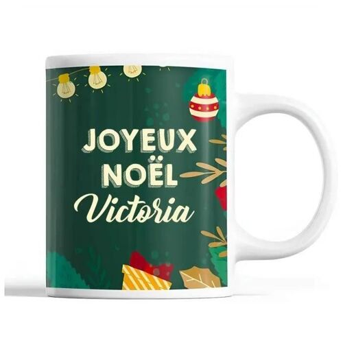 Tasse Noël Victoria Vert | Mug Prénom Idée Cadeau Secret Santa