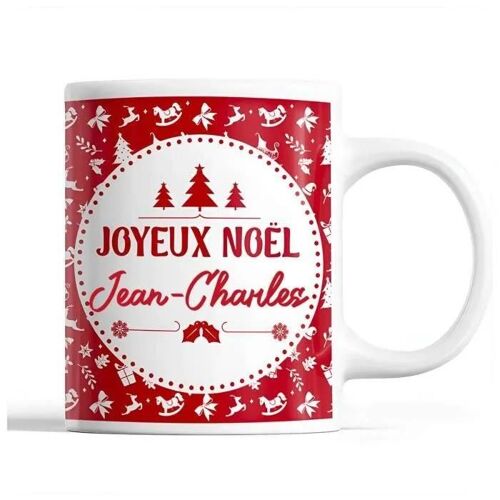 Tasse Noël Jean-Charles Rouge | Mug Prénom Idée Cadeau Secret Santa