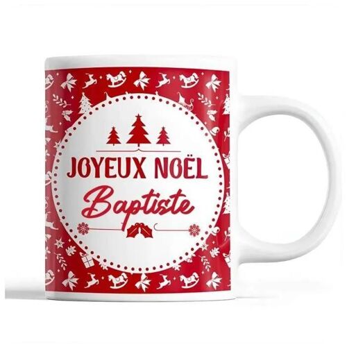 Mug - Baptiste - Noël - Céramique - Rouge - 325 Ml - Résistant Lave-Vaisselle Et Micro-Onde