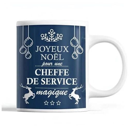 Tasse Noël Cheffe De Service Femme Bleu | Mug Prénom Idée Cadeau Secret Santa