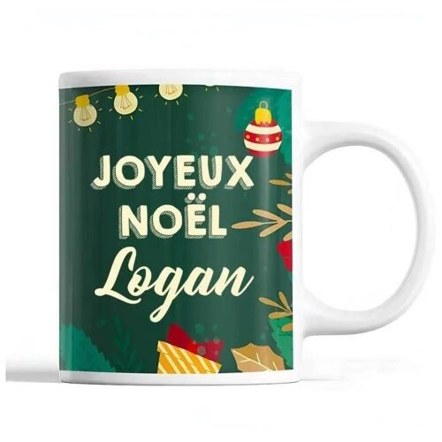 Tasse Noël Logan Vert | Mug Prénom Idée Cadeau Secret Santa