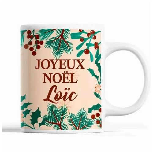 Tasse Noël Loïc Beige | Mug Prénom Idée Cadeau Secret Santa