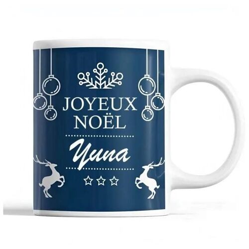 Tasse Noël Yuna Bleu | Mug Prénom Idée Cadeau Secret Santa