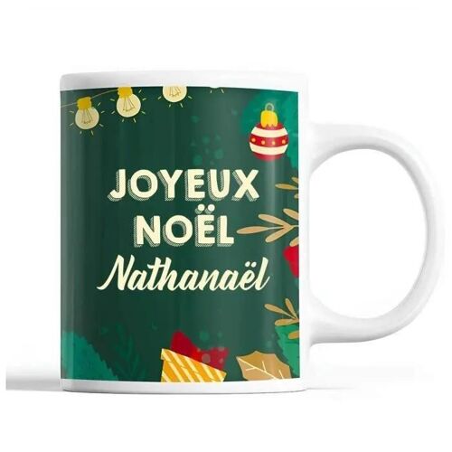 Tasse Noël Nathanaël Vert | Mug Prénom Idée Cadeau Secret Santa