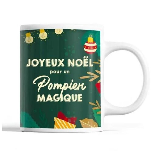 Tasse Noël Pompier Homme Vert | Mug Prénom Idée Cadeau Secret Santa