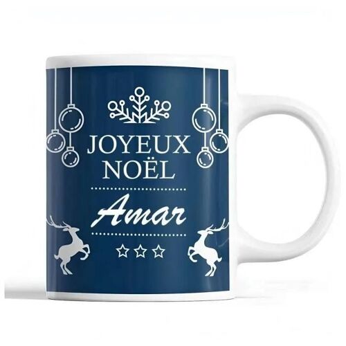 Tasse Noël Amar Bleu | Mug Prénom Idée Cadeau Secret Santa