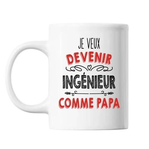 Mug - Je Veux Devenir Ingénieur Comme Papa - Céramique - 325 Ml - Lave-Vaisselle Et Micro-Onde