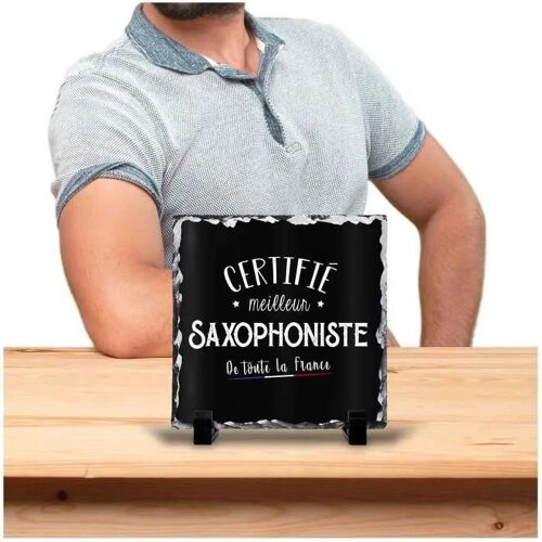 Cadre photo - Saxophoniste - Ardoise - 15cm x 15cm - Noir - Décoration bureau