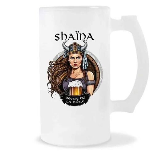 Chope De Bière Prénom Shaïna Femme Viking Valkyrie Design Guerrière| Verre À Bière Pinte Cadeau Apéro Humour Alcool
