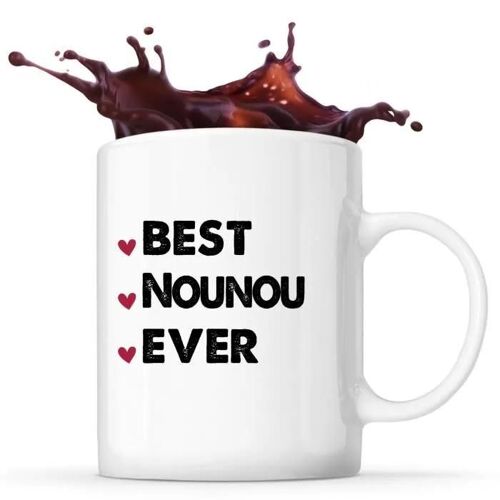 Mug - Best Nounou Ever - Céramique - 325 Ml - Imprimé Recto/Verso - Résistant Lave-Vaisselle