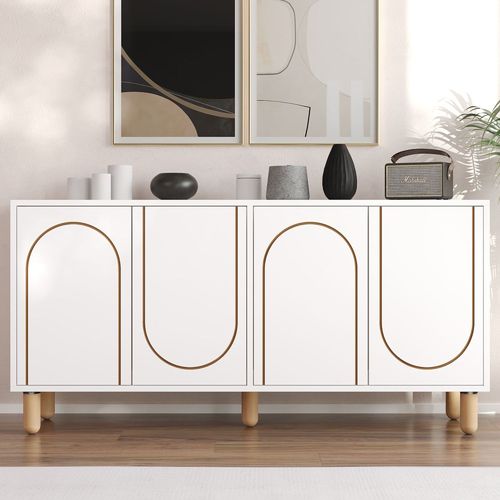 Viret - Buffet 4 Portes Blanc Design Graphique 150x73cm