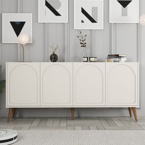 Lister - Buffet 4 Portes Design Arrondi Crème 180x81cm
