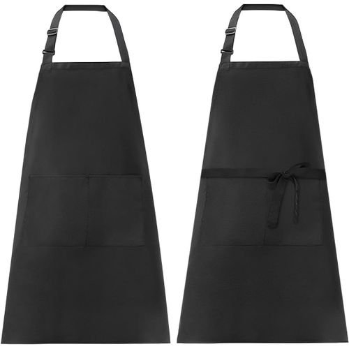 Tianyi-2 Pièces Tablier De Cuisine Etanche, Noir Tablier Réglable Avec Poches, Tablier De Cuisine Familiale Pour Homme Et Femme, Tablier De Chef, Pour Restaurant, Café, Jardinage