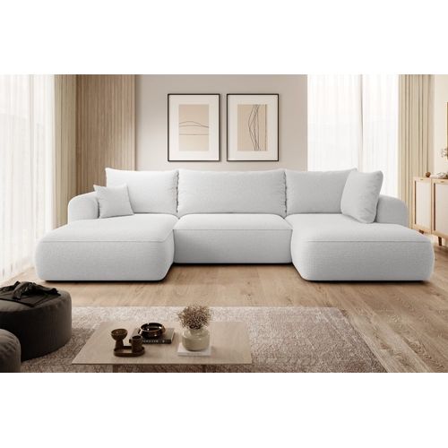 Canapé D'angle Convertible 4 Places En Bouclette Gris