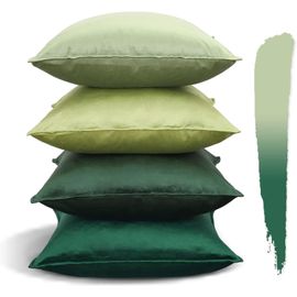 Kjakl-Lot De 4 Housses De Coussin 45 X 45cm Velours Housses De Coussin Carré Pour La Maison Décoratif Taie D'oreiller Souple Pour L'extérieur Canapé Lit Du Salon (Série Verte, 45x45 Cm)