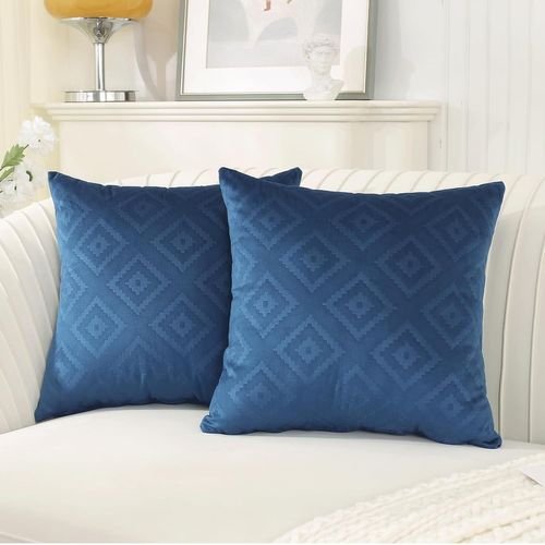 Tianyi-Housse De Coussin 50x50 Decoration Salon En Velours Côtelé Super Doux Coussin Canapé Décoratif Salon Banc Fauteuil Tete De Lit Couleur Unie Sans Oreiller Lot De 2, Coussin Bleu Foncé