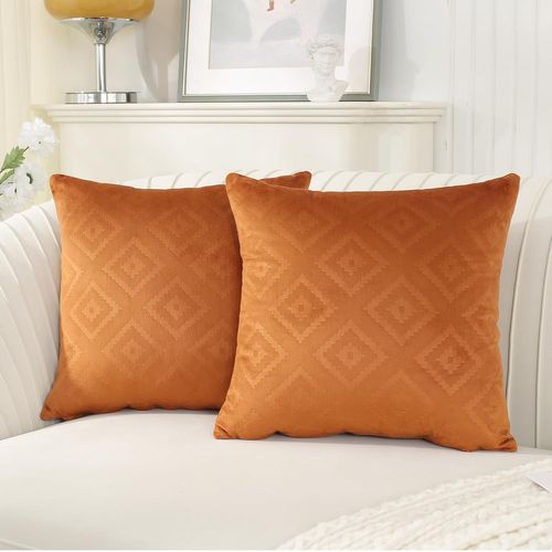 Cauc-Housse De Coussin 50x50 Decoration Salon En Velours Côtelé Super Doux Coussin Canapé Décoratif Salon Banc Fauteuil Tete De Lit Couleur Unie Sans Oreiller Lot De 2, Coussin Marron