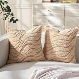 Kjakl-Lot De 2 Housses De Coussin Jaune 40 X 40 Cm En Motif Ondulé De Texture De Vague D'eau Moderne Carrée Moelleuse En Peluche Décorative Taie D'oreiller Pour Canapé Chambre À Coucher Maison Salon