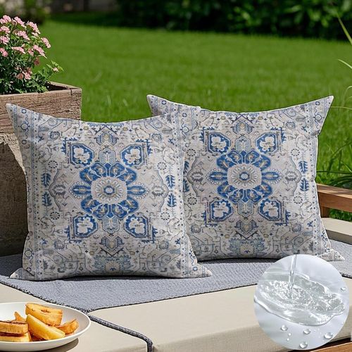 Cauc-Lot De 2 Housse De Coussin Décoratif 40x40 Cm Gris Style Bohème - Résistante Aux Taches Et À L'eau, Parfaite Pour Salon Moderne Ou Événements En Plein Air
