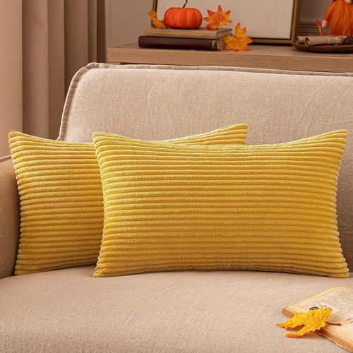 Tianyi-Decorative Housse De Coussin En Velours Côtelé Canapé Taie D'oreiller Douce Pour Maison Salon Chambre Lit Clic Clac 40x60 Cm Lot De 2 Jaune Gingembre