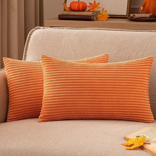 Tianyi-Decorative Housse De Coussin En Velours Côtelé Canapé Taie D'oreiller Douce Pour Maison Salon Chambre Lit Clic Clac 40x60 Cm Lot De 2 Orange