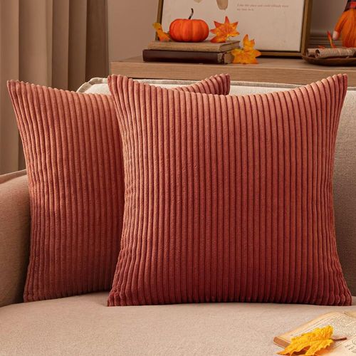 Tianyi-Decorative Housse De Coussin En Velours Côtelé Canapé Taie D'oreiller Douce Pour Maison Salon Chambre Lit Clic Clac 50x50 Cm Lot De 2 Caramel